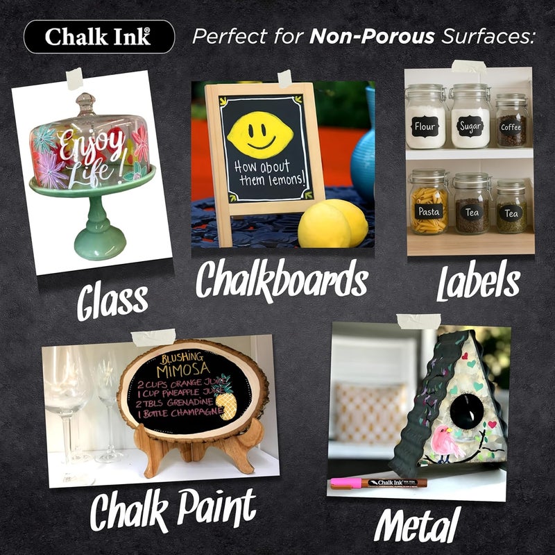 Chalk Ink Markers طباشير بيضاء - علامات طباشير احترافية برأس رفيع - ألوان جافة سريعة تدوم طويلاً - أقلام طباشير سائلة قابلة للمسح الرطب (أبيض، 1 مم، عبوة 2) - Image 5